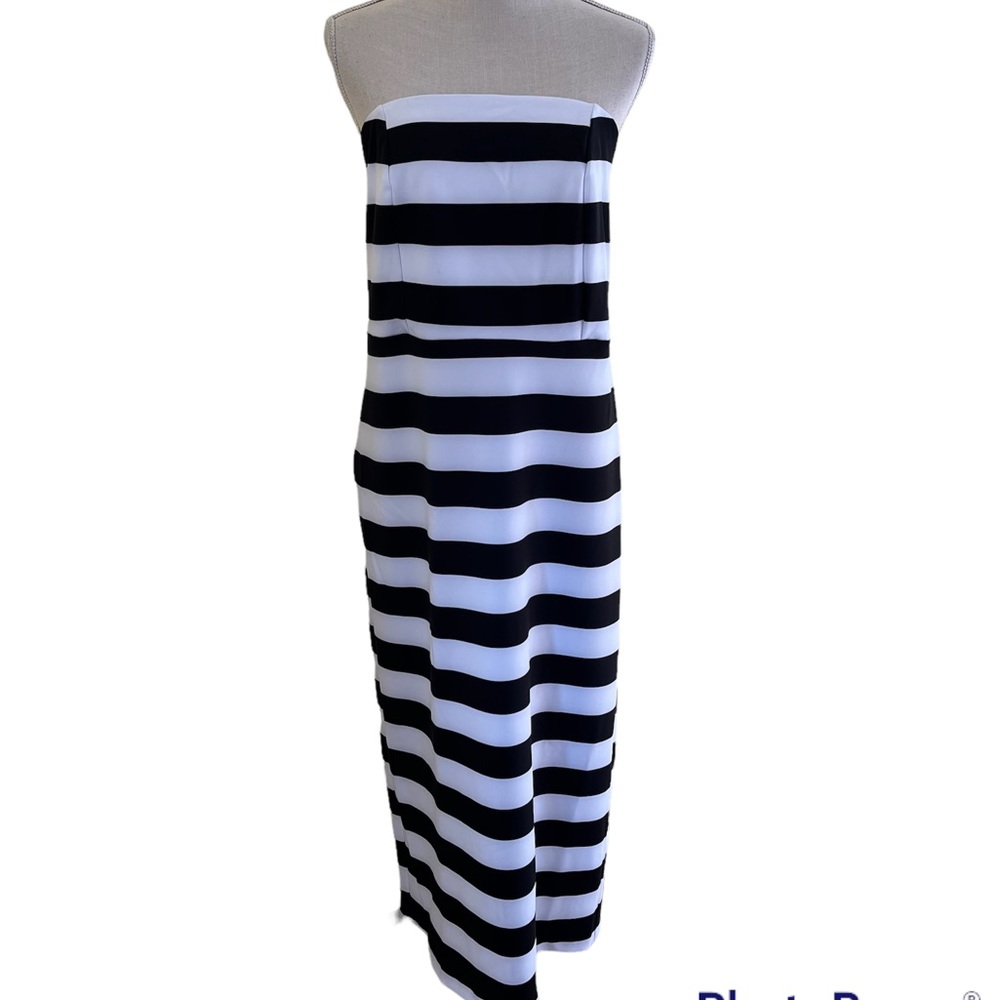 Eloquii Black and White Printed Stripe Knit Midi Dress with Bow Back Detail 14 - Picture 3 of 11